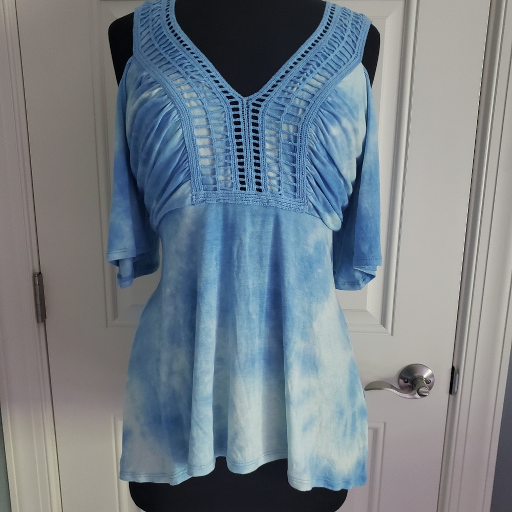 COPY - Venus blue tiedye top with crochet detail